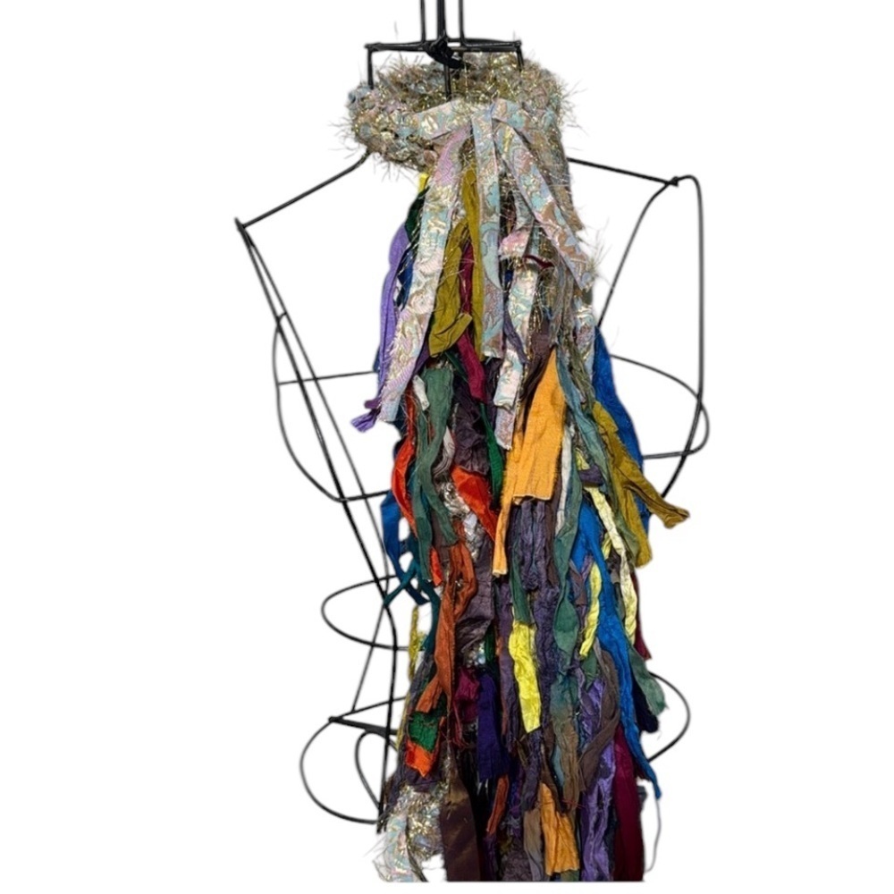 Handmade Boho Fiber Art Scarf Multicolor Wearable Art OOAK